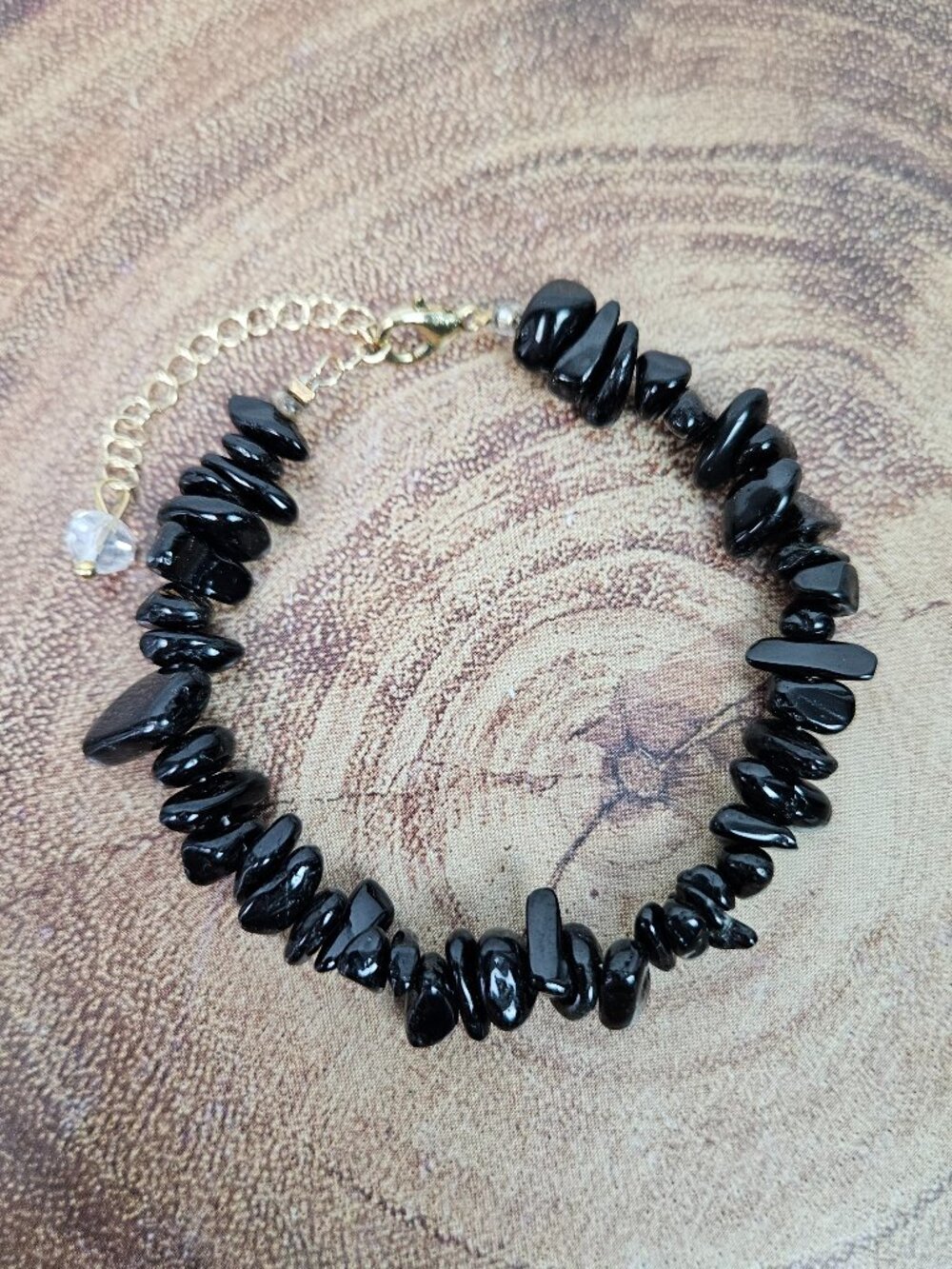 Black Onyx Adjustable Gold Tone Clasp Chip Bracelet